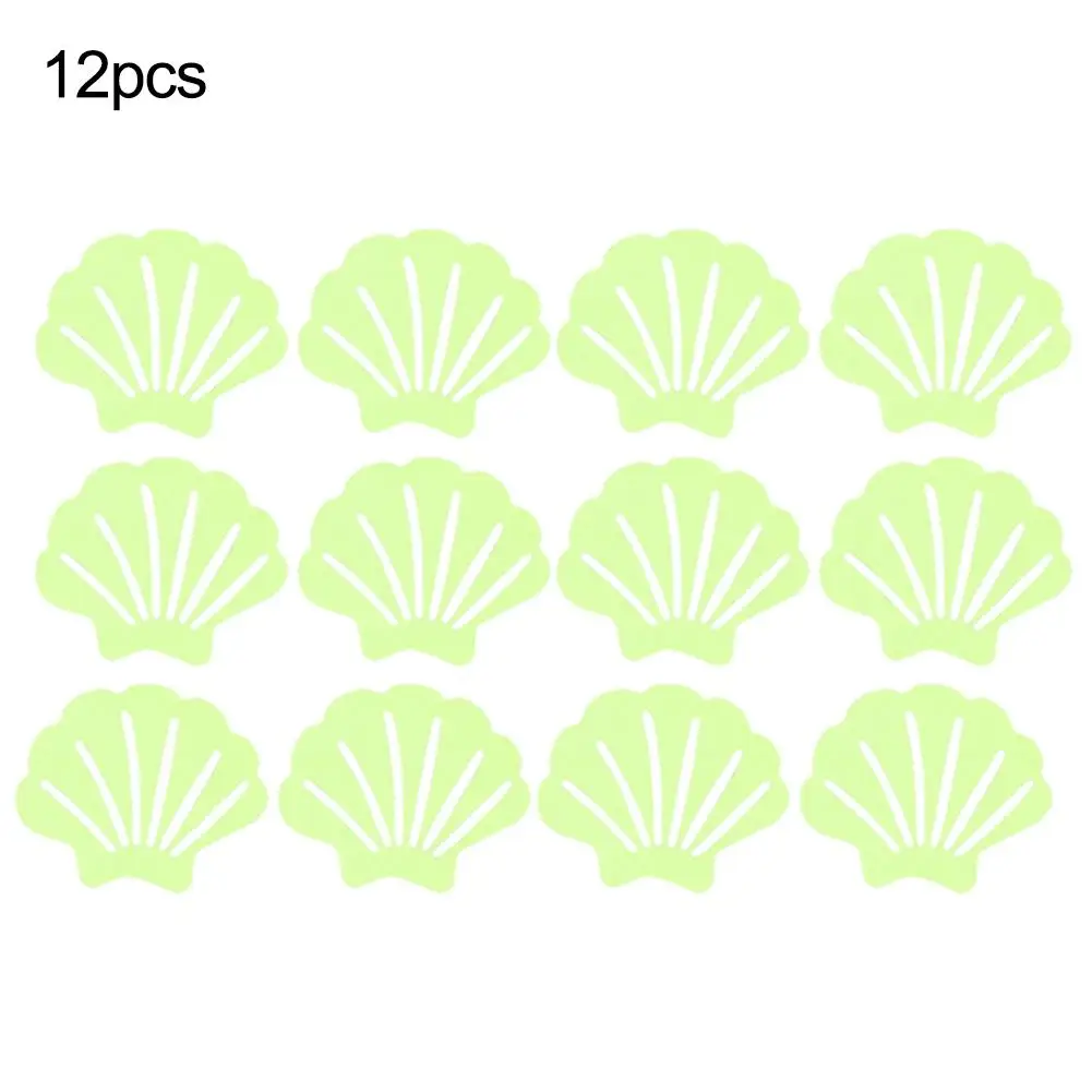 12PCS Shell Shape Luminous Non-slip Bath Stickers Glow-in-the-Dark Shell-Shaped Anti-Slip Stickers For Bathtubs Bathrooms Stairs