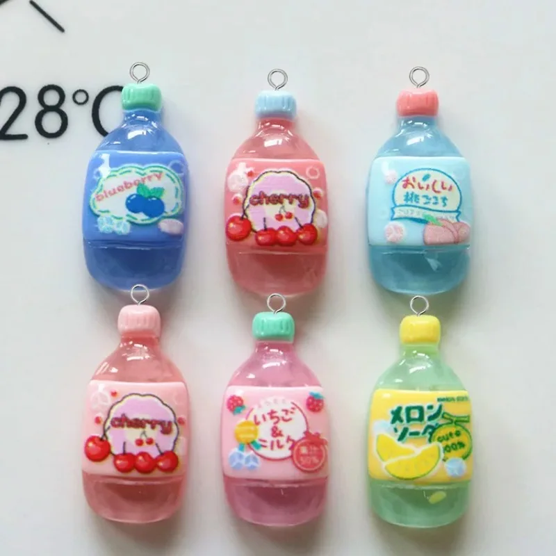 10Pcs Kawaii Fruit Drink Bottle Resin Charms Cherry Peach Strawberry Mini Pendants for DIY Earring Jewelry Making Supplies