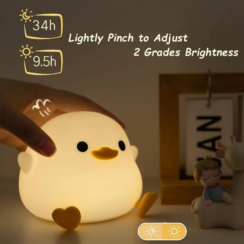 Desenhos animados Bean Duck Silicone Lamp, LED DoDo Duck, Cute Night Light, Nightlight do berçário, Lâmpada de mesa recarregável para quarto