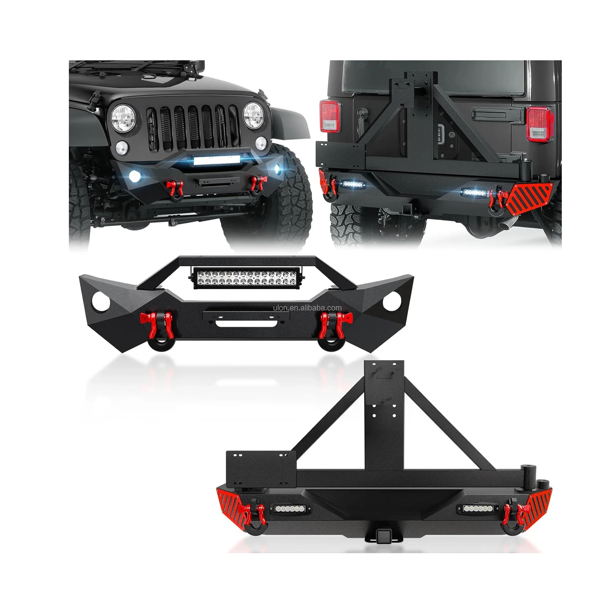 

Factory Price Front & Rear Bumper with Tire Carrier Compatible for Jeep JK JKU 2007-2018 with Winch Plate