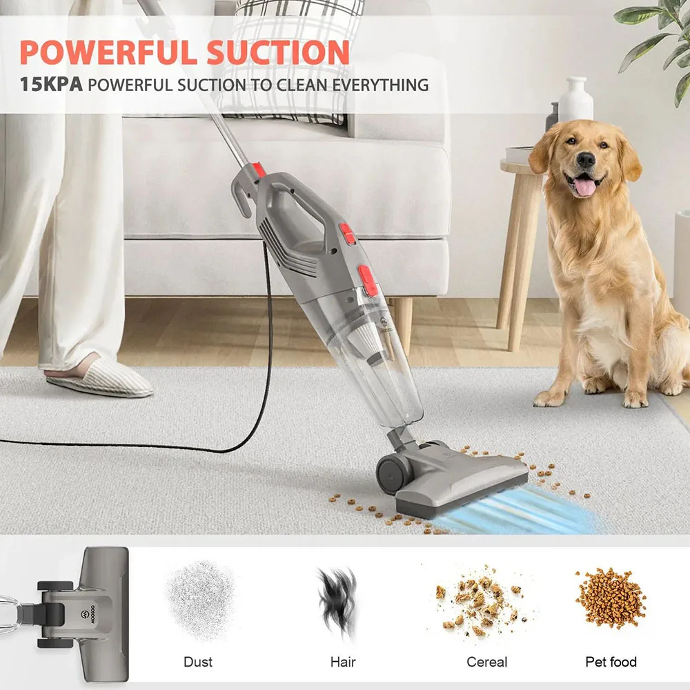 MOOSOO LT450 4-in-1 Corded Stick Vacuum Cleaner 15kPa Powerful Suction 450W 0.8L Dust Cup 4 Stages Filtration Self-standing