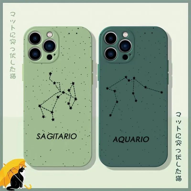 Twelve Constellations Phone Case Matcha Green For IPhone 12Pro 13 14 11 Pro Max Mini Xs X Xr 7 8 6 Plus Se2020 Cover