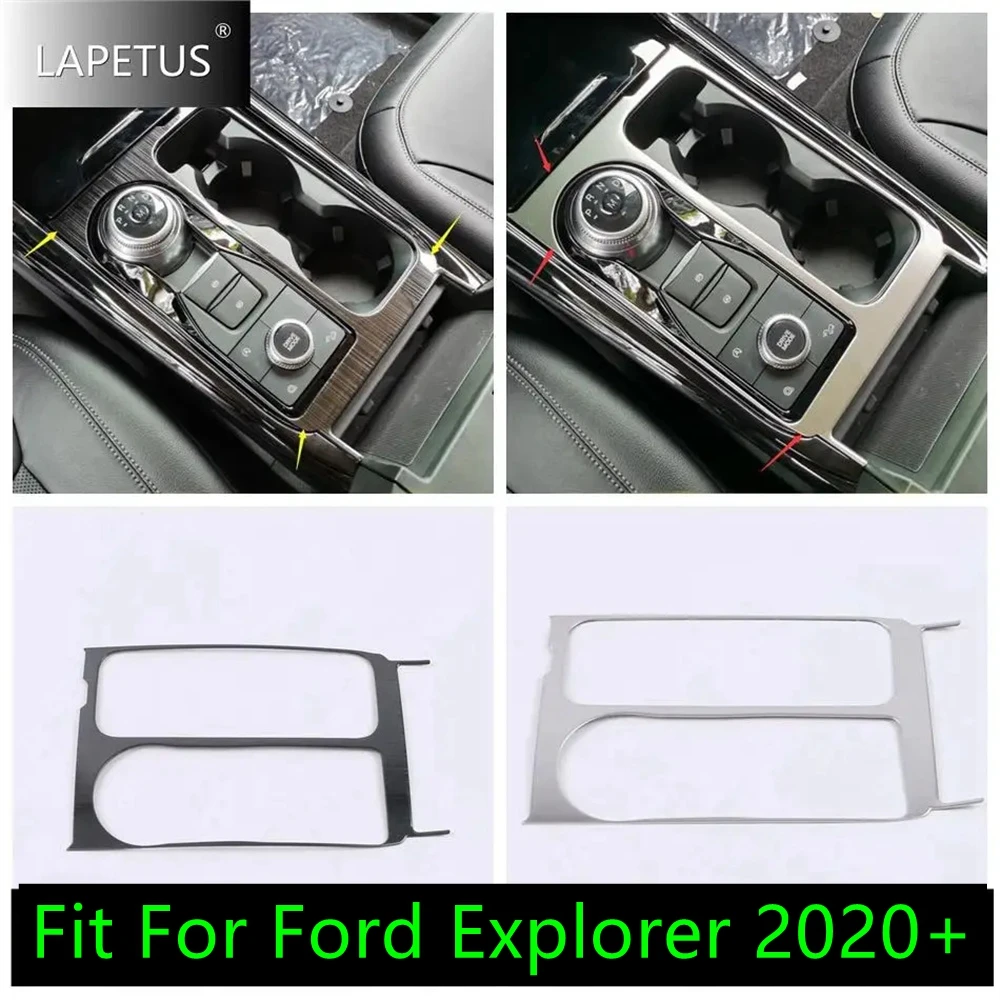 Car Stainless Central Control Shift Gear Box Water Cup Panel Decor Cover Trim For Ford Explorer 2020 - 2023 Silver Accessories