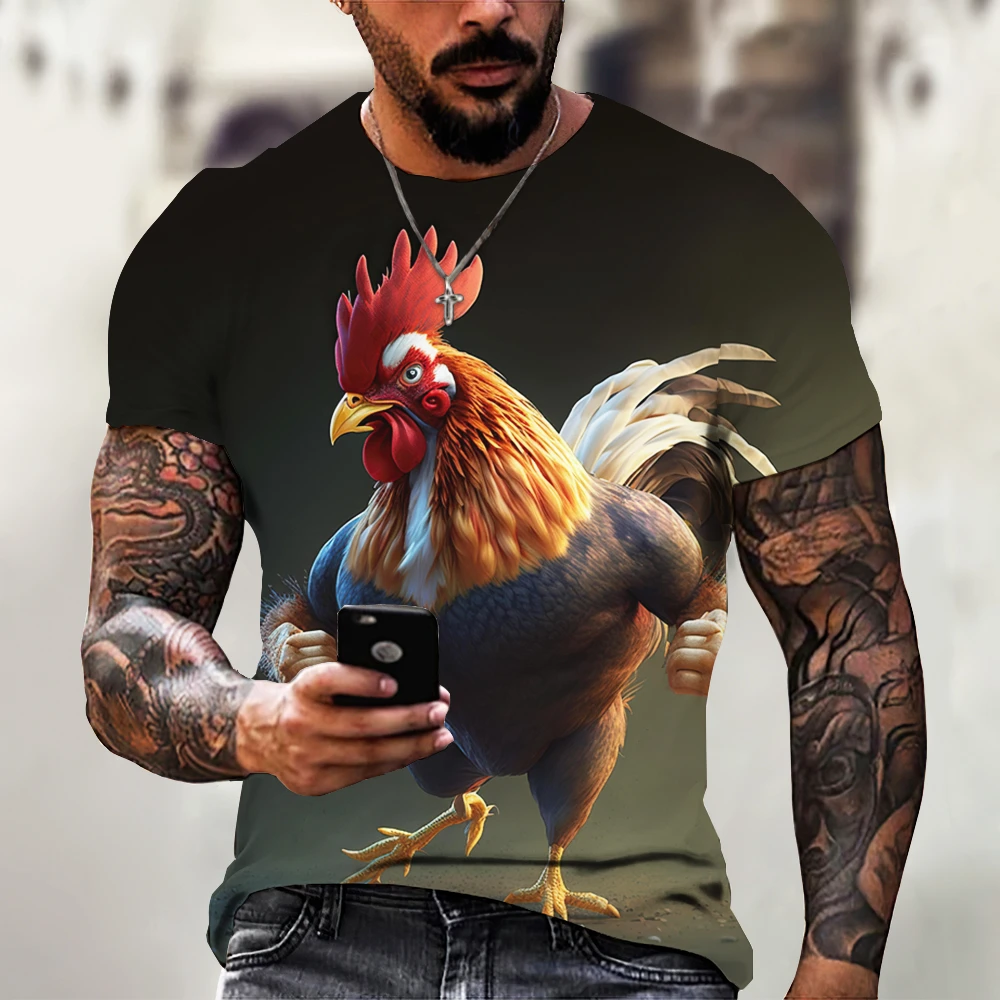 3D Print Men's T shirts Loose Fit Creative Animal Graphic Rooster Hero Print T shirt For Men Funny Fashion Men's Clothing Summer