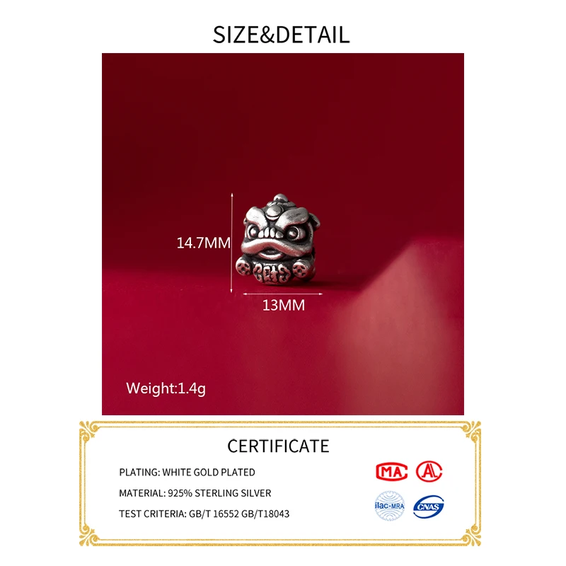 MEETSOFT-999 스털링 실버 레트로 구멍을 통해 3D 동물 호랑이 PiXiu 아기 펜던트 매력, DIY 수제 팔찌 선물 만들기