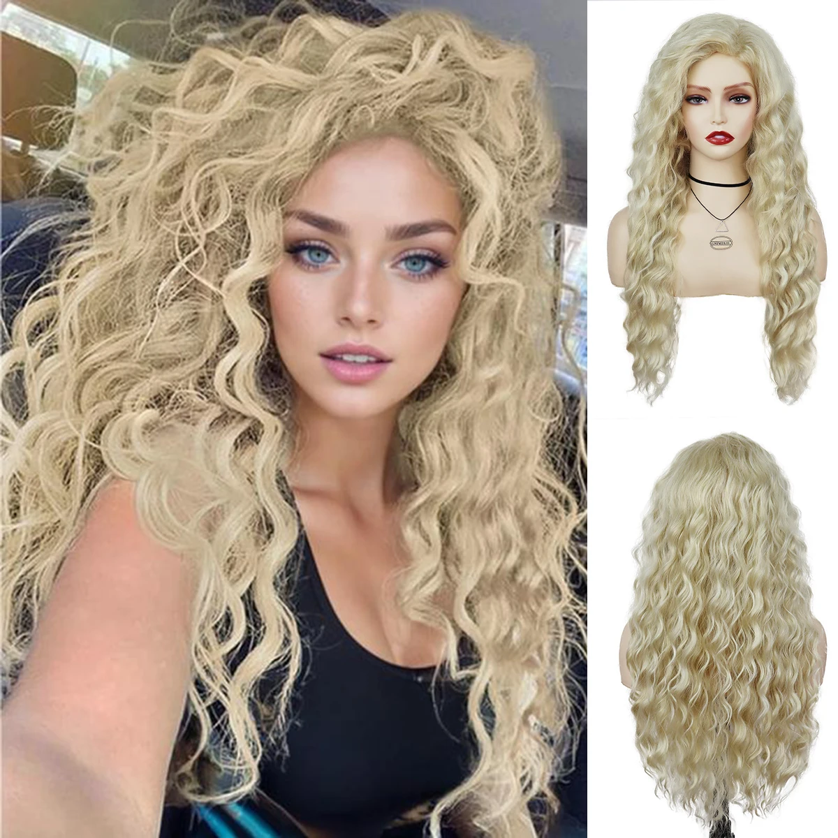 

Ombre Wave Blonde Синтетический парик Женские длинные вьющиеся волнистые парики для женщин Косплей Термостойкие надувные длинные волосы Костюм на Хэллоуин
