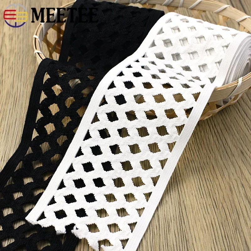 

2/5M 75mm Wide Mesh Elastic Ribbon Sewing Hollow Stretch Band Waist Belt Spring Tape Dress Garment Trim DIY Supplies Black White