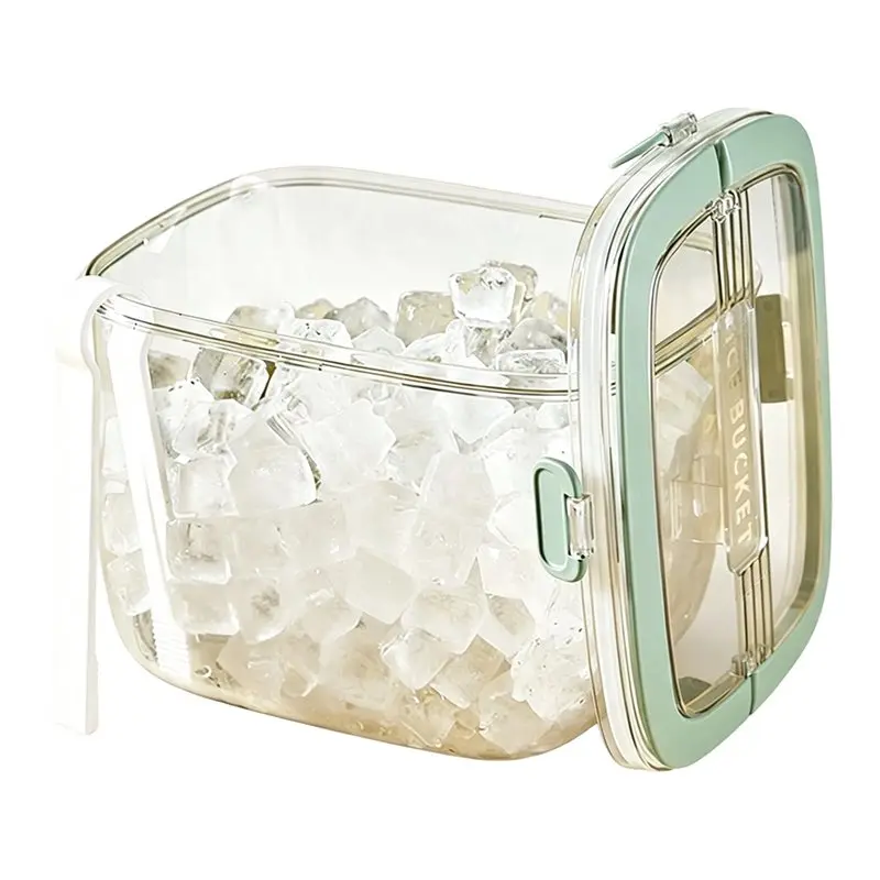 ABZC-Clear Ice Cube Storage Bin With Sealed Lid For Freezer-Ice Bucket Featuring Tong-For Home Beverage Cooler Compatible