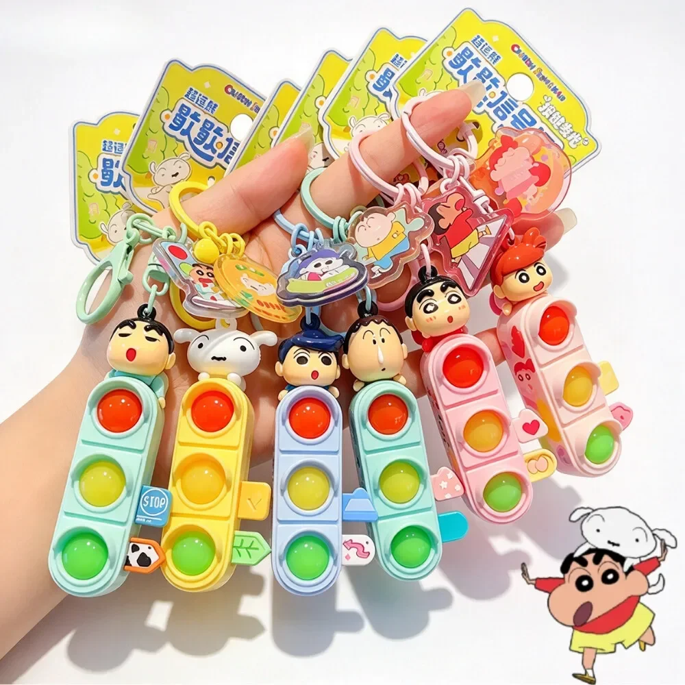 Crayon Shin-chan Traffic Light Fidget Keychain, Cute Anime Stress Relief Clicker Toy, Bag Pendant Key Ring, Fans Birthday Gift