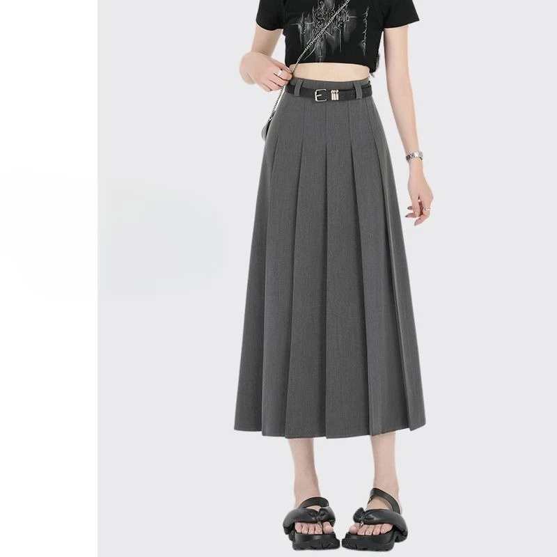 

Японская женская серая плиссированная юбка в деловом стиле: стильная юбка-миди А-силуэта для весны/лета, с высокой талией, в стиле Y2K, винтажная, в стиле Харадзюку