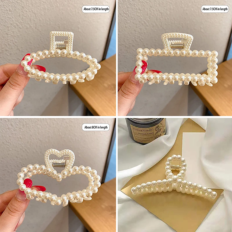 Elegant Imitation Pearl Hair Claw Clips For Women Fashion Geometric Headwear Shark Clip Back Head Hair Clip Hair Crab Accessory image 5