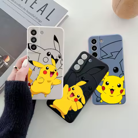 Cute Pokemon Anime Phone Case For Samsung Galaxy S25 Ultra S24 S23 S22 Plus S21 S20 FE S10 S25Ultra s24FE Silicone Cover Pikachu