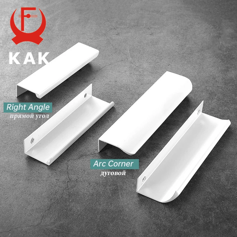 KAK White Hidden Cabinet Pulls Drawer Knobs Customizable Long Furniture Handles Aluminum Alloy Kitchen Cupboard Door Hardware