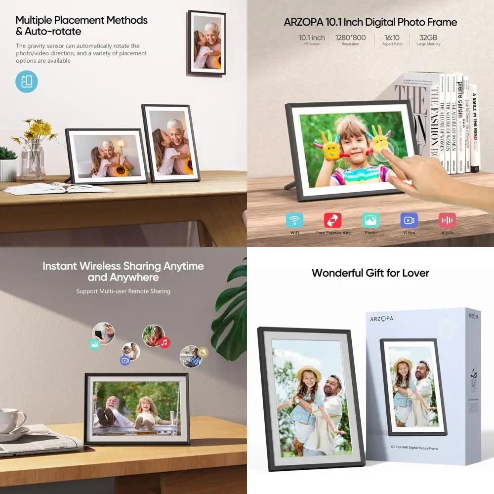 

10.1 WiFi Smart Digital Frame, 32GB, 1280x800 IPS Touch Screen, Auto-Rotate, Slideshow, Remote Photo Sharing