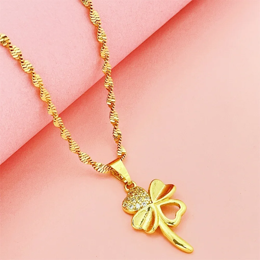 

Роскошное женское ожерелье с подвеской Lucky Grass из чистого золота 24 карата 9999 пробы