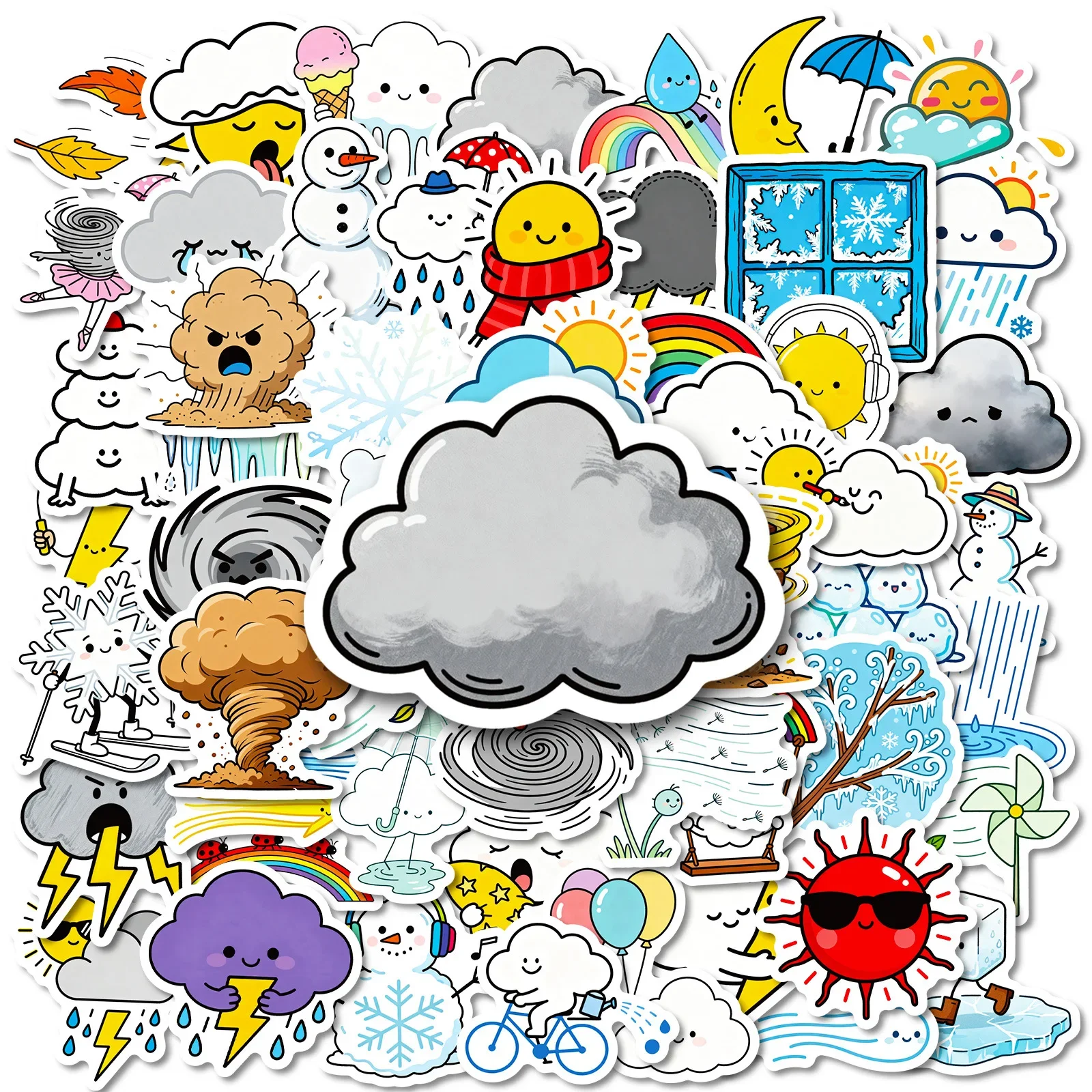 

10/56PCS Weather Theme Graffiti Stickers Kawaii Creative Weather Cartoon Decal DIY Laptop Phone Guitar Skateboard Cup Kid Toys