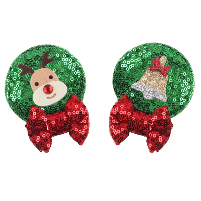 Cute Disney Mickey Christmas Mouse Ears Hair Clips For Girls Glitter Bow Hairpins Children Festival Party DIY Hair Accessories