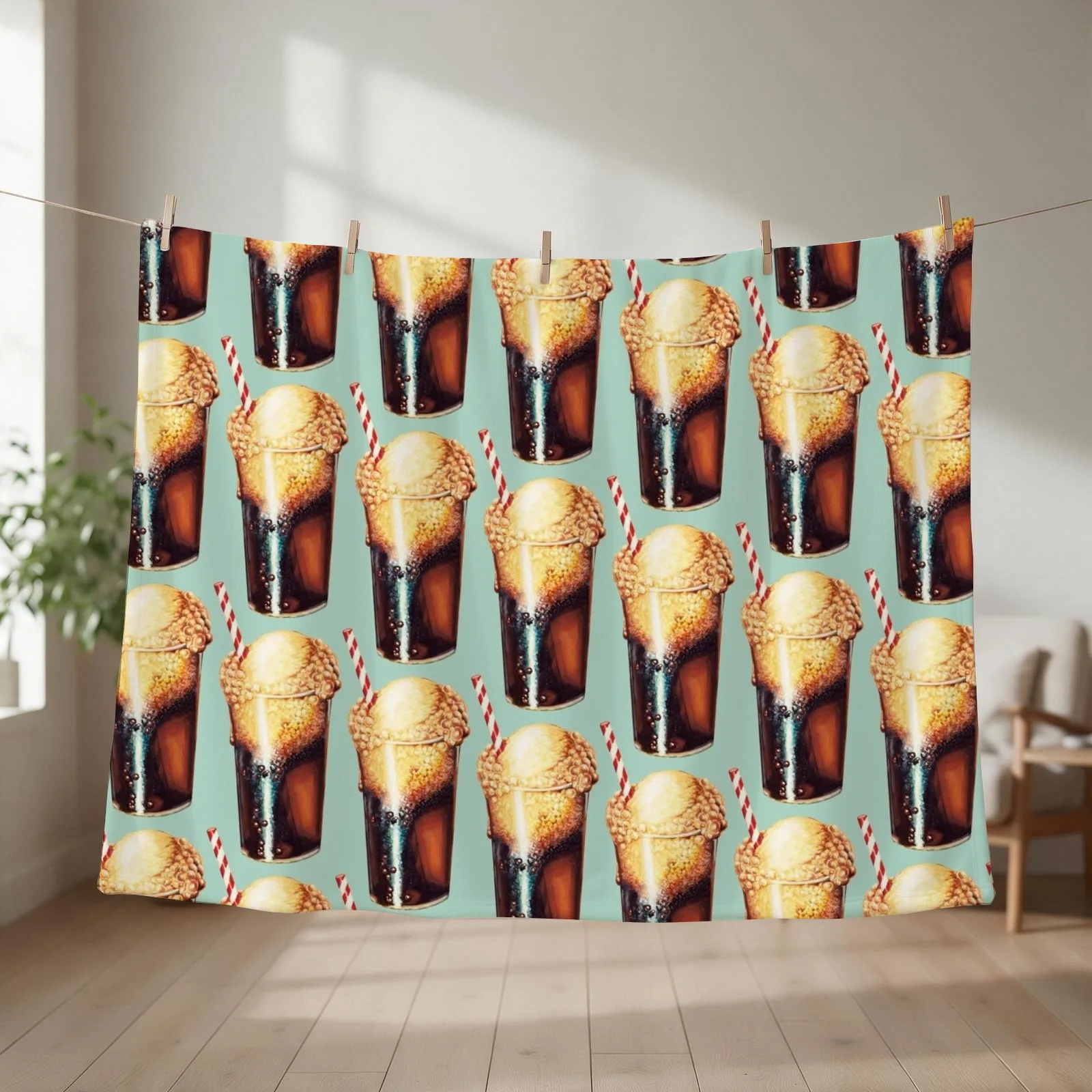 Root Beer Float Pattern Throw Blanket couch cozy soft plush fuzzy picnic outdoor blanket