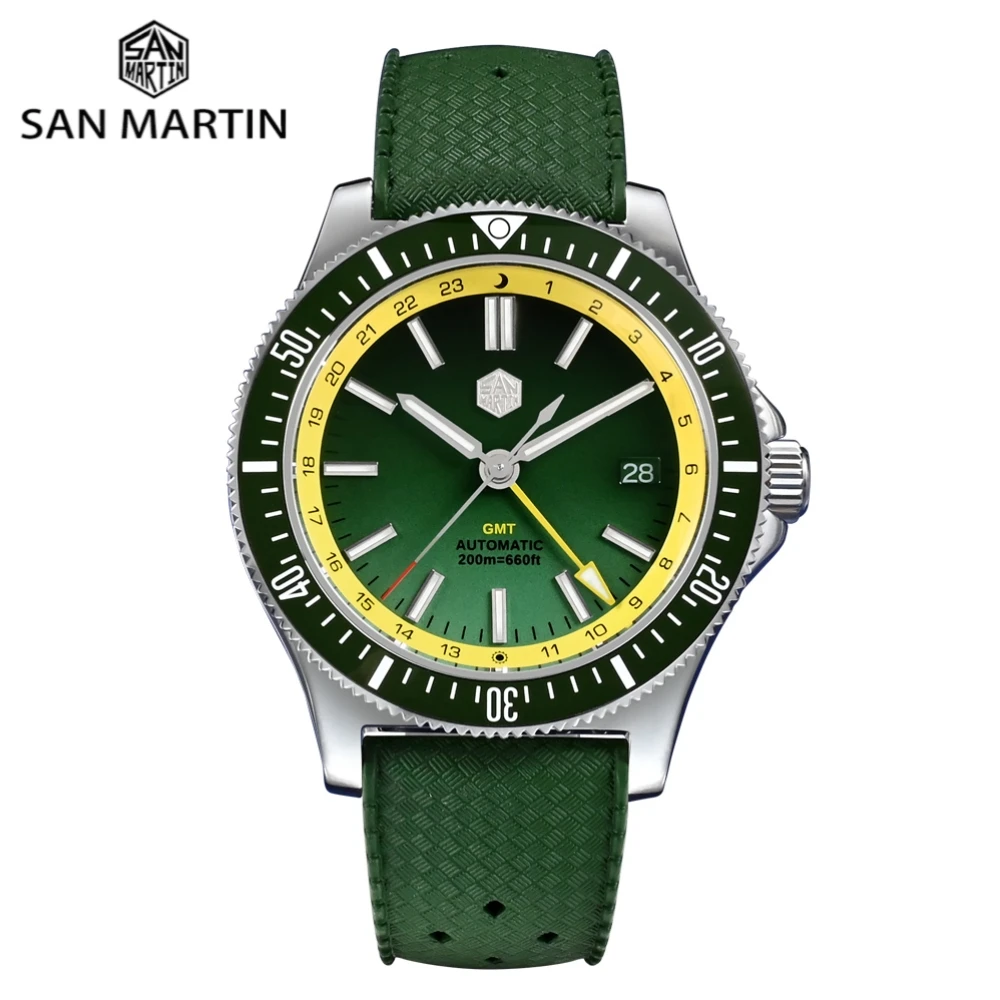 

San Martin Original 41mm GMT 3H Date Automatic NH34 Wristwatch Mesh Bracelet Sapphire 200m Waterproof Relogios Masculino SN0119