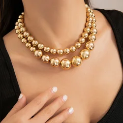 Hip Hop Punk Style Gold Color Thick Bead Necklace Men 2024 Multi layered Simple Creative Party Girl Fashion Jewelry