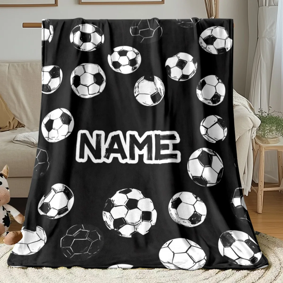 stom Soccer Ball Blanket Personalized Name Soft Fleece Throw Blanket for Kids Boys Sports Fan Bedroom Decor