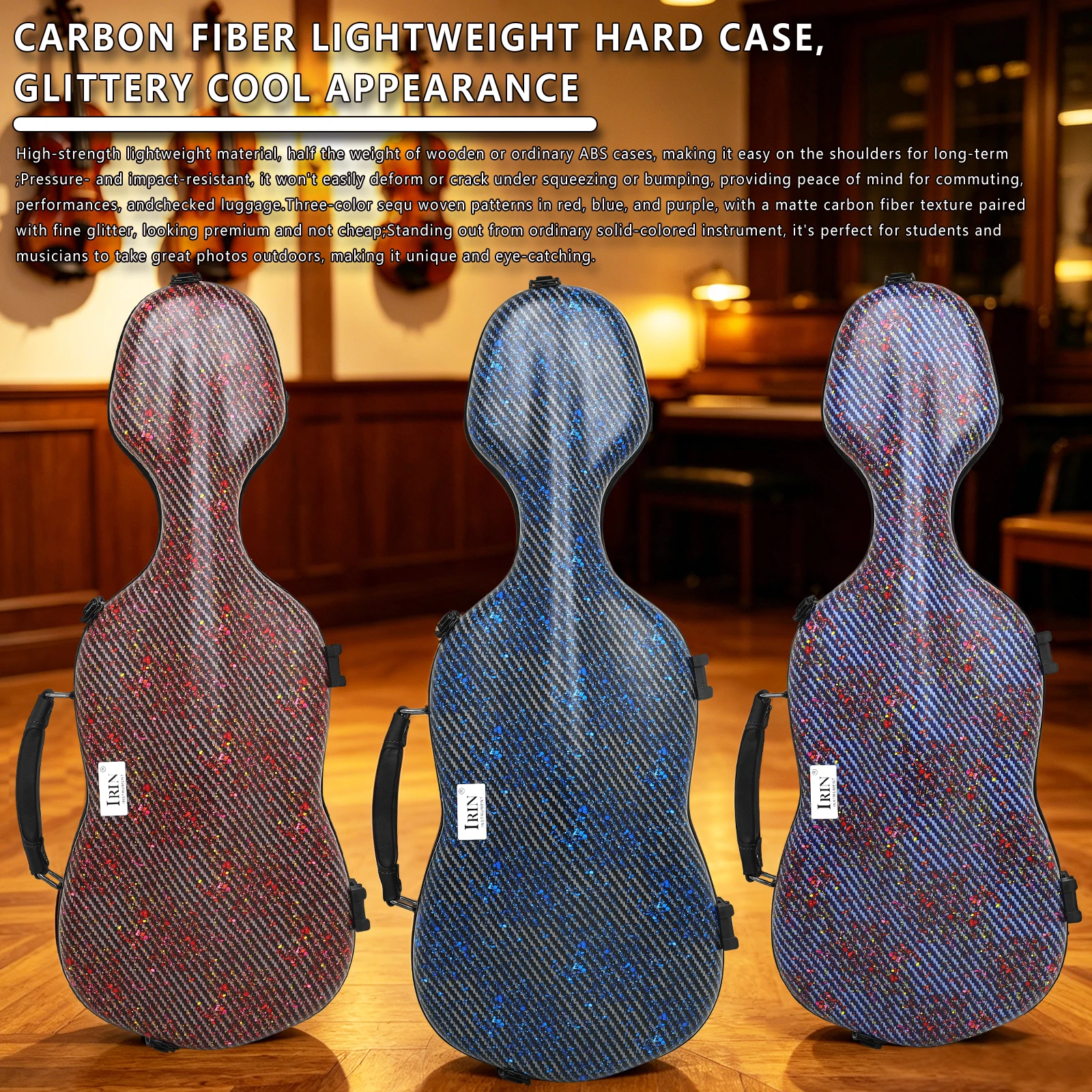 IRIN 4/4 Violin Case Backpack Carbon Fiber Composite Lightweight Fiddle Bag Violin Box with Hygrometer Violin Accessories