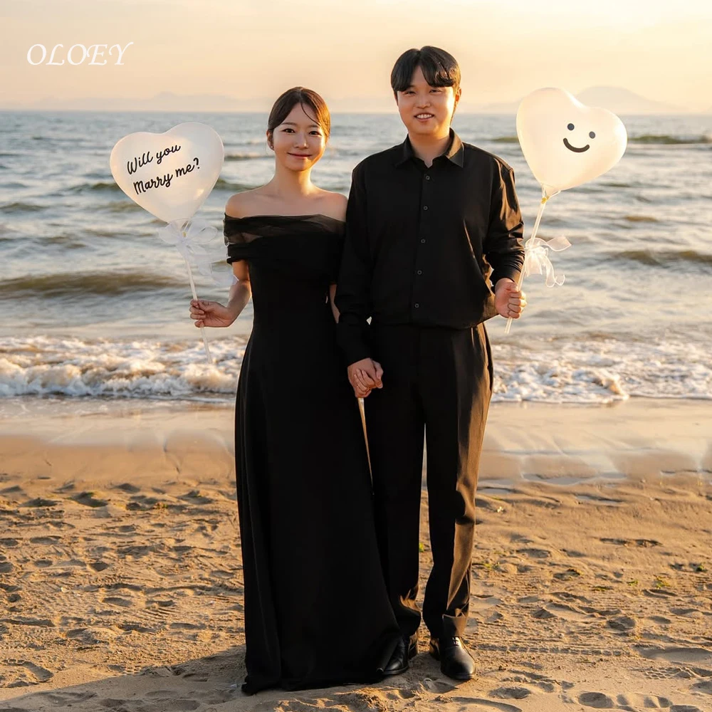 

OLOEY Black Off Shoulder Customized Crepe Satin Mermaid Women Party Gowns Formal Evening Dress 웨딩드레스 Floor-Length