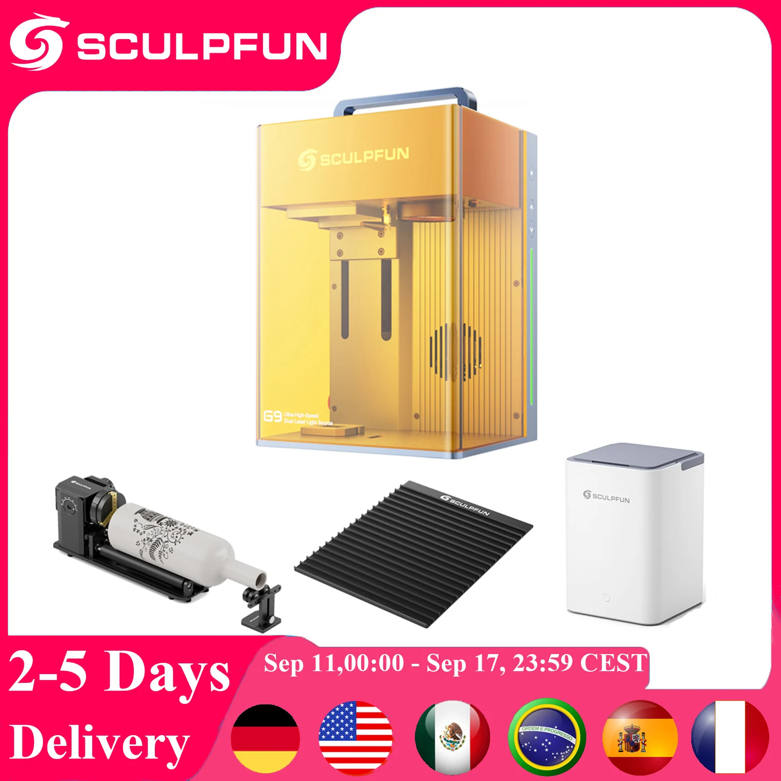 SCULPFUN G9 Infrared Blue Dual Laser Engraver Cutter Industrial Grade Laser Marking Machine for Metal Plastic Jewelry Leather