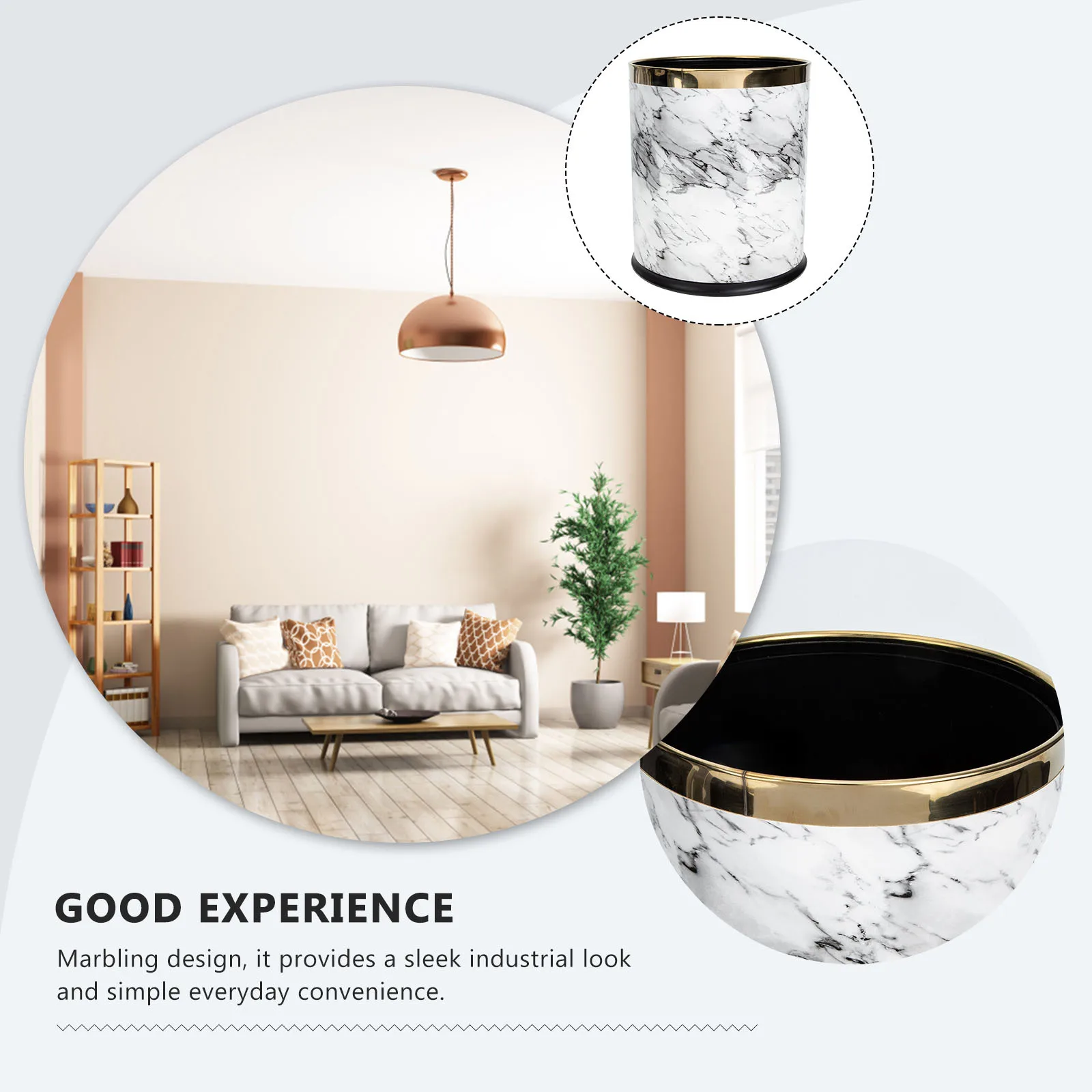 

Мраморный мусорный бак, круглый мусорный бак без крышки, утолщенное основание, нескользящая конструкция для домашнего офиса, хранения отходов, декоративное мраморное покрытие