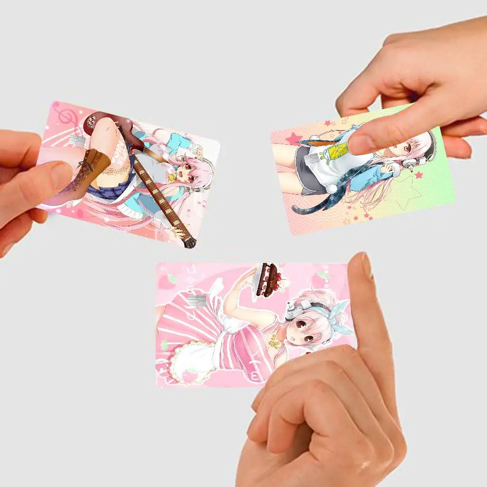 S-Super S-Sonico Anime Cartoon 1 set of 4 pcs Bear Skin Sticker Film Tape Case for Big Credit Debit Card Front Side