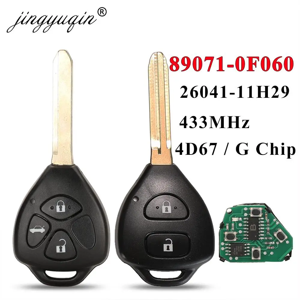 jingyuqin Pilot zdalnego sterowania 2/3 przyciski 433MHz 4D67 / G Chip do Toyota Corolla Avensis Yaris Verso Auris Fob 26041-11H29 89071-0F060