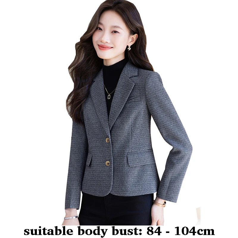 

High quality woolen women short blazer button slim jacket with pocket new autumn winter 2025 elegant office clothes grey brown