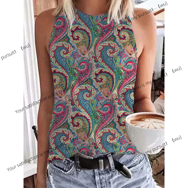 ZOCI-Kaos Tanpa Lengan Cetak 3D Gaya Etnik Wanita, Pakaian Jalanan Retro Y2K, Rompi Tanpa Lengan Besar