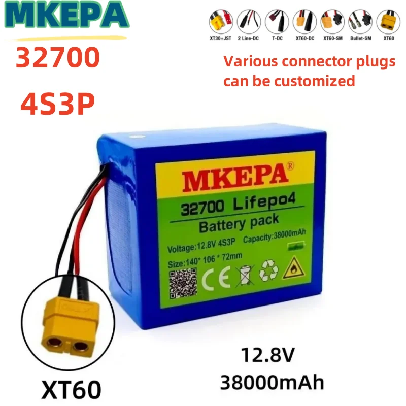 Bateria Lifepo4 incorporada, BMS equilibrado para barco elétrico, fonte de alimentação ininterrupta 32700 12V 38000mAh, 4S3P 40A