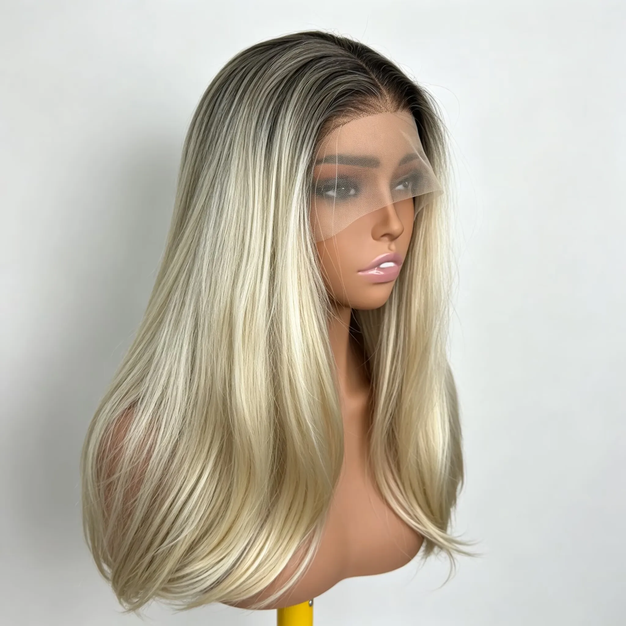 13x4 Ombre Dark Root Blonde Lace Front Wig for Women 200% Density Premium Protein Fiber Pre-Plucked Natural Hairline Heat Resist