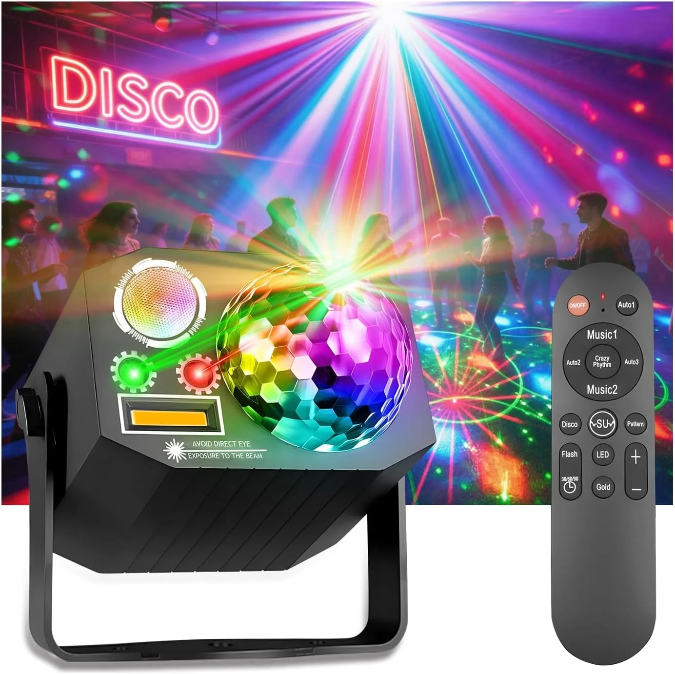 Dj Party Disco Ball Light, with Pattern and Sound-Activated Functions, Comes with a 10-Foot USB Cable, Led Stage Strobe Light That Synchronizes with Music, Suitable for Christmas Parties, Home Karaoke, Dancing, and Party Lighting in Nightclubs and Bars