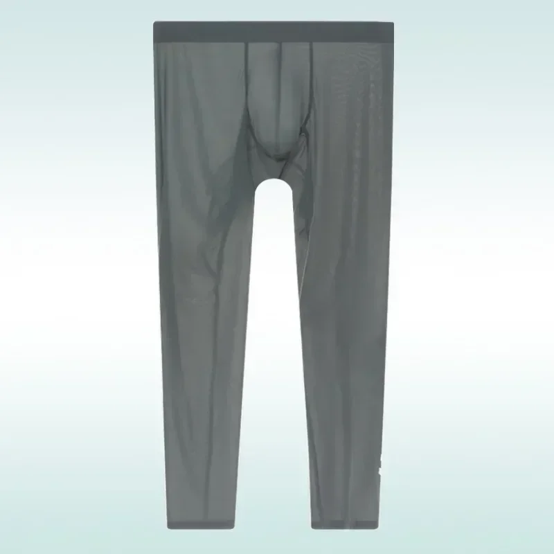 Pantalon de Yoga Ultra-fin pour hommes, haute élasticité, Fitness, soie glacée, Semi-Transparent, course à pied, Leggings de couche de Base de Sport à neuf points