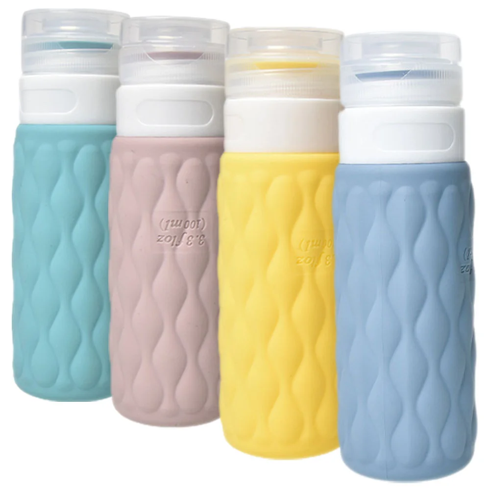 

4 Pcs Bottled Body Lotion Containers Travel Squeeze Daily Use Shampoo Refillable Silica Gel Dispenser Makeup Remover