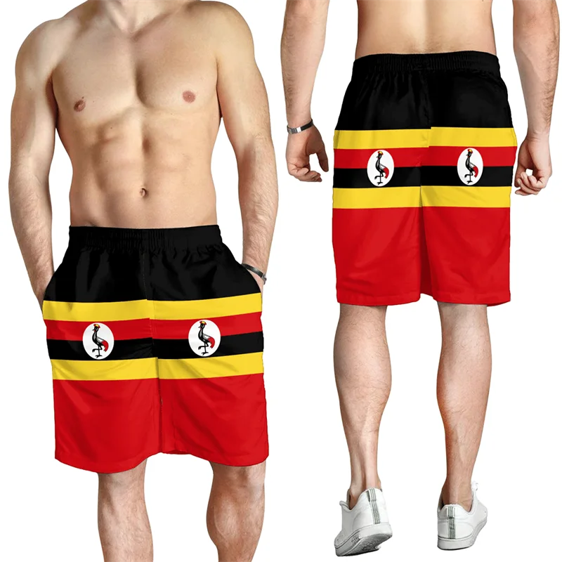 Uganda Flag Map Graphic Short Pants For Men Clothes Casual Hawaiian Beach Shorts Africa Country Trunks National Emblem Trousers