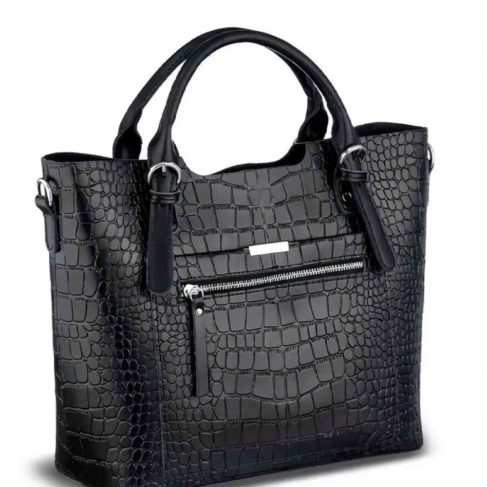 Elegant Crocodile Texture Tote Bag Vintage Ladies Shoulder Handbag Casual Fashion Large Pu Leather Crossbody Satchel