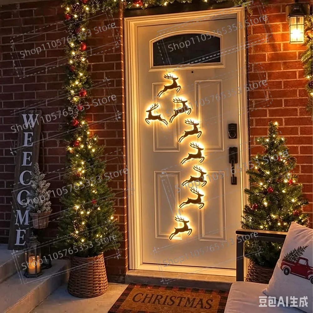 2027 Reindeer Glow Christmas Decor LED Light Up Glowing Reindeer Wall Stickers Outdoor Festive Lighting Holiday 3D Wood Decor - view 5