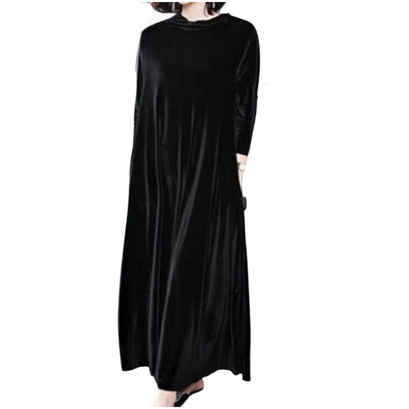 

2024 Autunm women long sleeve Elegant fashion long maxi velour party dress Winter turtleneck velvet dress