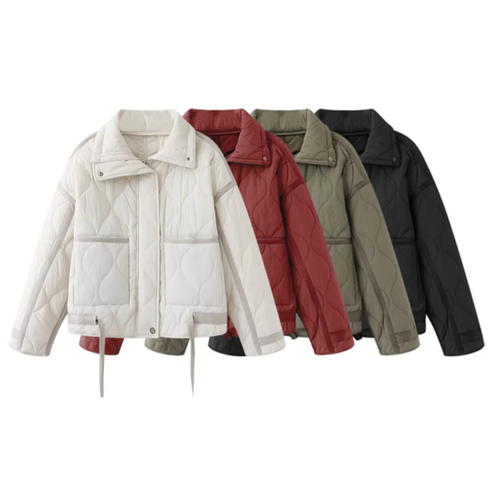 

2025 Новая осенне-зимняя новая женская одежда, женское стеганое повседневное хлопковое пальто с воротником-стойкой, свободная куртка с большим карманом