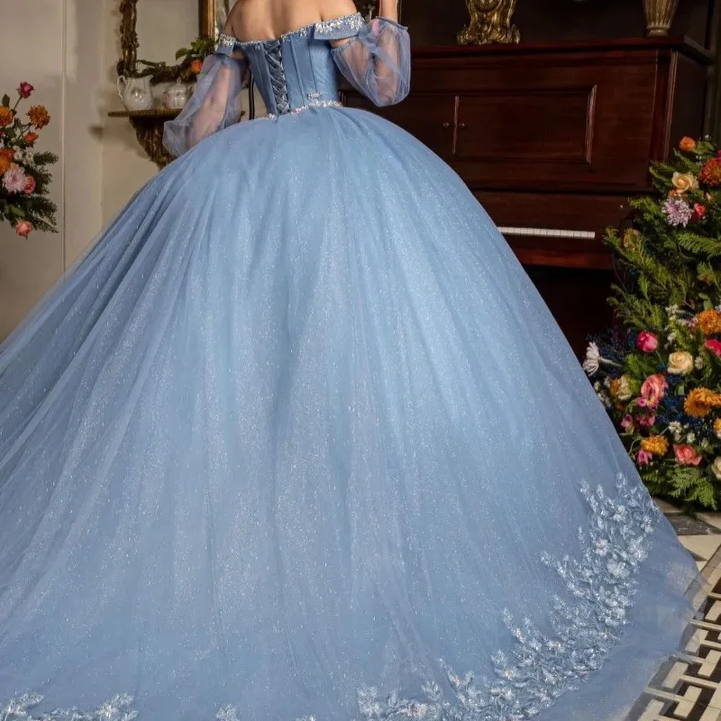 Vestido de baile de princesa elegante, vestido de quinceañera encantador, vestido clásico de flores 3D, apliques de lentejuelas con capa dulce 16