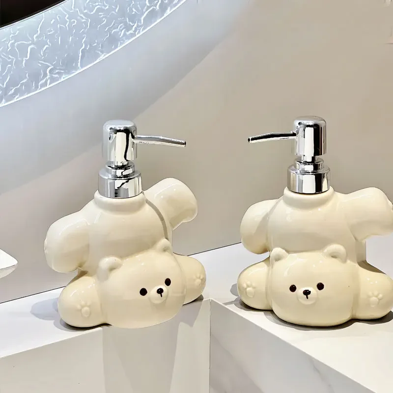 400ml soap dispenser Cute Little White Bear Ceramic lotion Hand Wash Bottle Toilet Shampoo Dispensing Press Bottle   dispenser