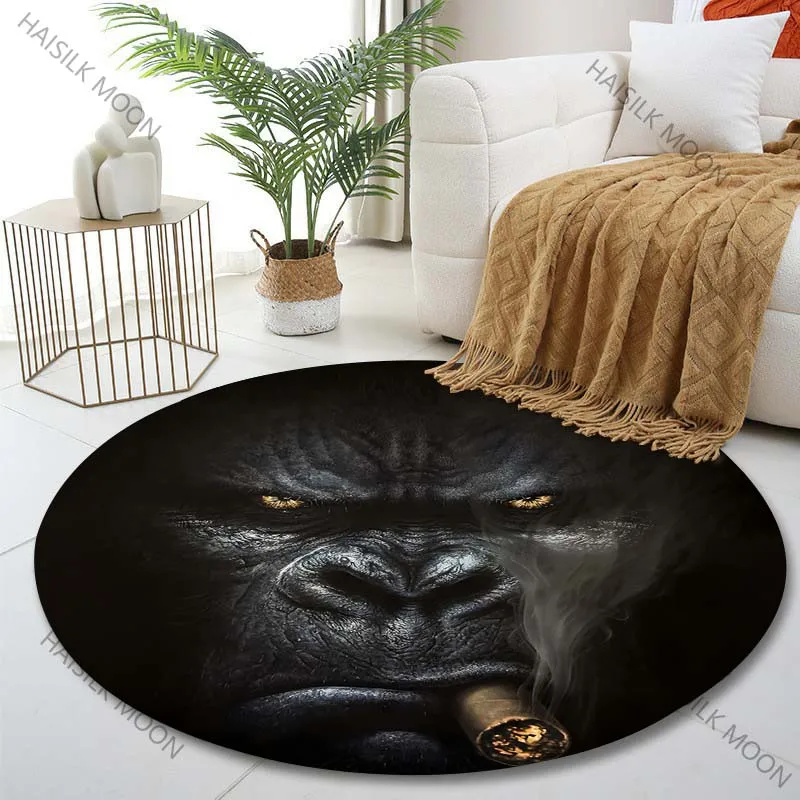 Multiple sizes The Art of Gorilla Smoking Print Round Carpet Living Room Bedroom Table Chair Sofa Decorative Carpet Luxury gifts