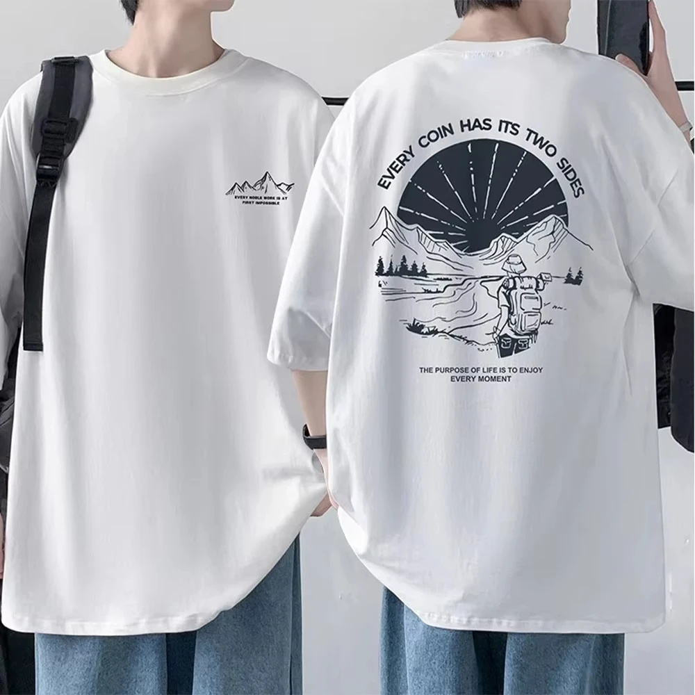 

motorcycle Popular Korean version of men's pure cotton printed short-sleeved T-shirt summer loose casual O-neck men's T-shirt
