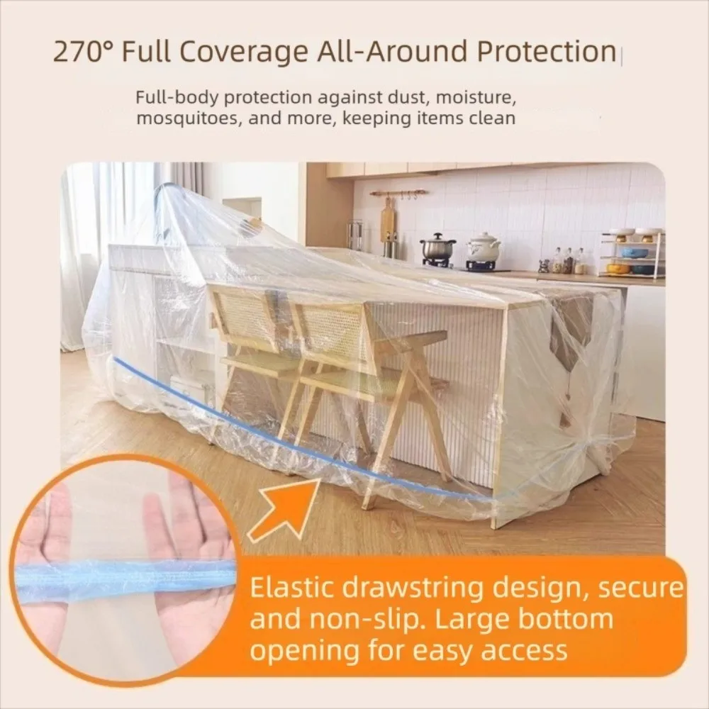 Transparent PE Furniture Dust Cover Full Enclosure Elastic Bundle Mouth Dust-proof Cover Large Size Waterproof