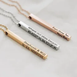 Customized Personality Engrave Coordinates Name Stainless Steel Bar Necklace Pendant Men Women Valentines Day Gift for Lovers