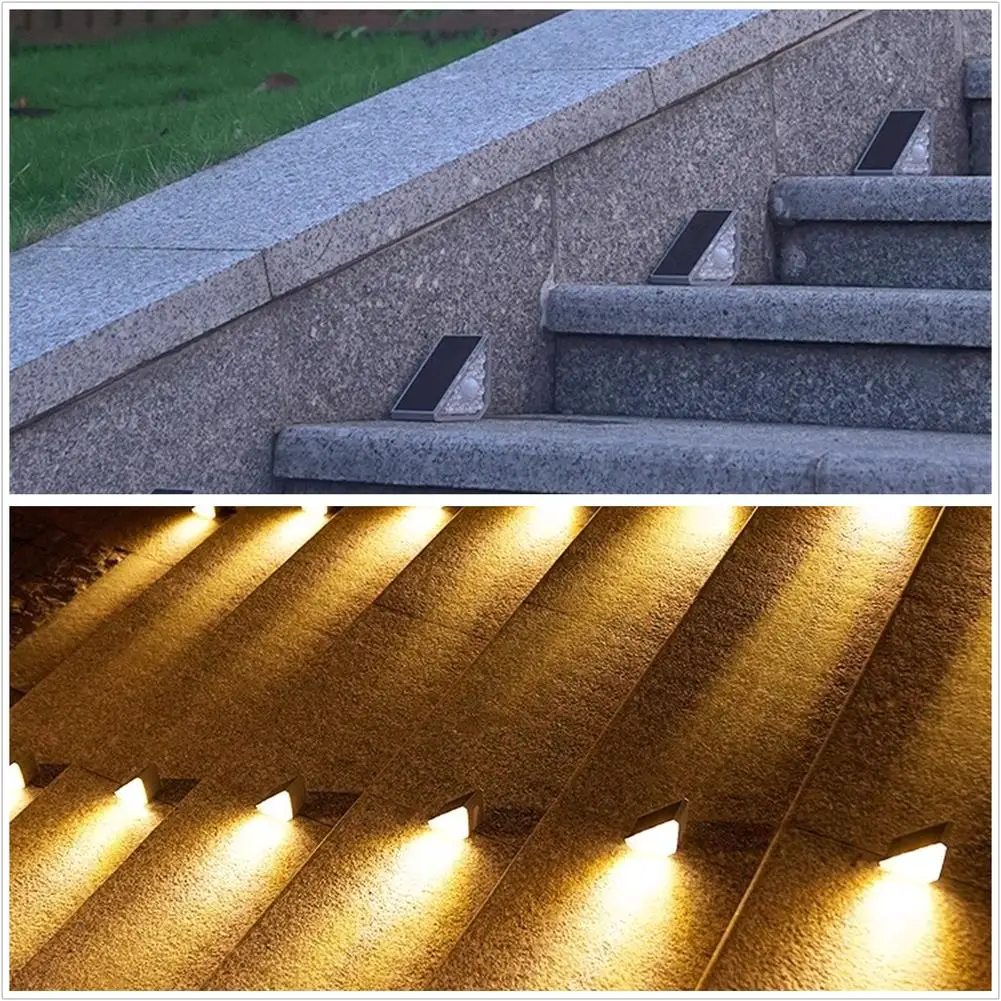 Triangular Design Solar Stair Lights, IP68 impermeável LED, ao ar livre, Step Lights para Stair, varanda, decoração do pátio, 1.2W